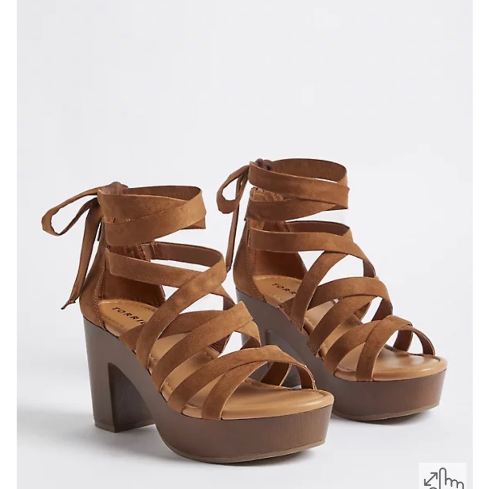 9WW Ankle Wrap Wood Block Open Toe Strappy sandal Heels wide width